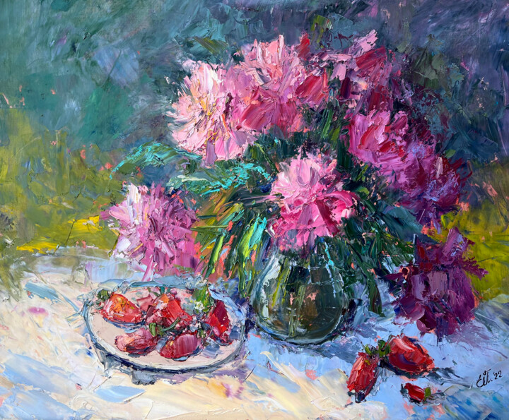 Strawberries with peonie Картина, 19,7x23,6 in