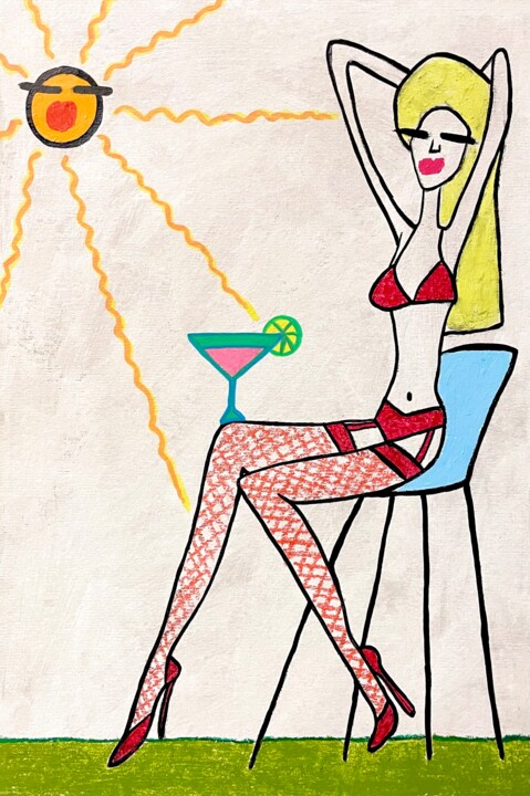 Girl with Martini rosso 数字艺术, 11.8x8.3 in