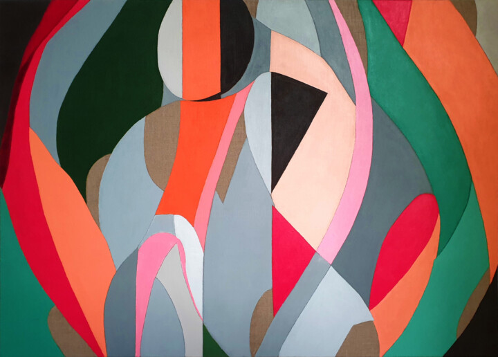 Grey Orange Abstract, A mysterious garden of amazing shapes Pintura, 55,1x76,8 in