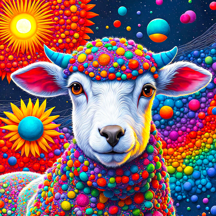 The psychedelic farm - chevreau 数字艺术, 11.8x11.8 in