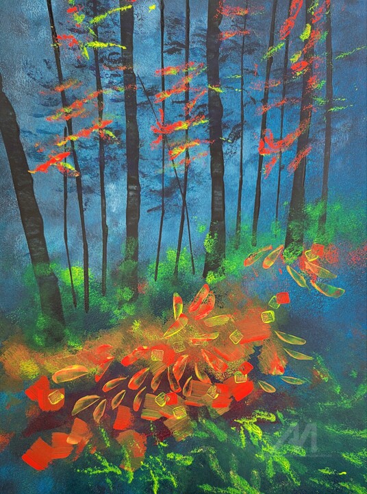 Regarder les feuilles tomber 绘画, 15.8x11.4 in