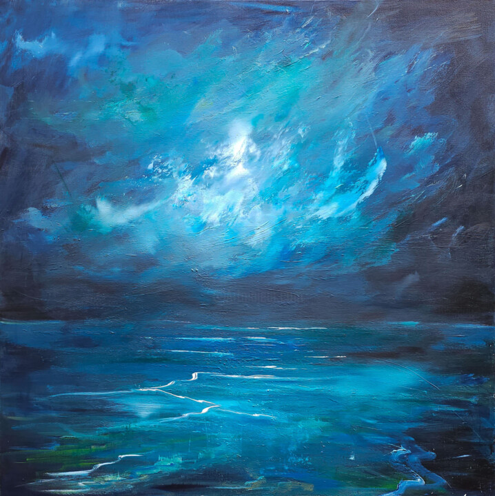 Malerei mit dem Titel "Azure Tempest" von Sophia Kühn, Original-Kunstwerk, Acryl Auf Keilrahmen aus Holz montiert
