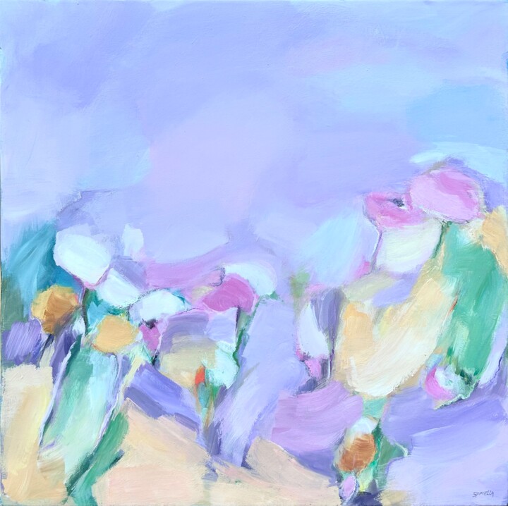 Champ de fleurs blanches et roses 绘画, 23.6x23.6 in