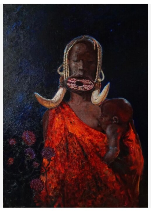 Painting titled "Madonna OF AFRICA" by Alex Goldfinch, Original Artwork, Oil