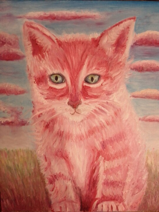 Le chaton rose 绘画, 16.1x13 in