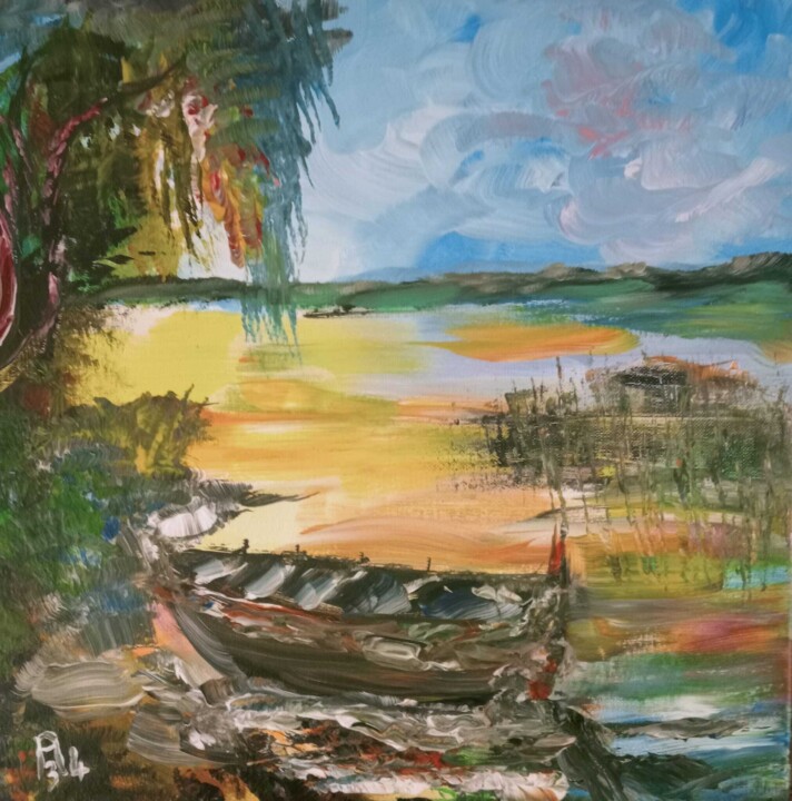 Peinture intitulée "La marée basse" par Audran, Œuvre d'art originale, Acrylique