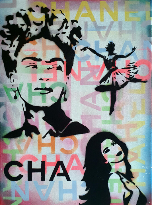 SPACO - Miss tic Frida Banksy, 2024 Peinture pop street art Painting, 16.1x13 in