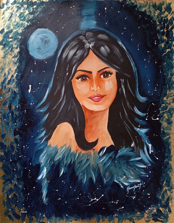 Painting titled "Reine de la Nuit" by Fabienne Haumont, Original Artwork, Acrylic