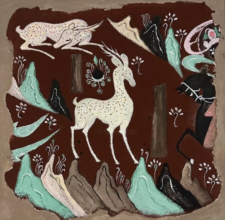 Nine colored deer 绘画, 15.8x15.8 in