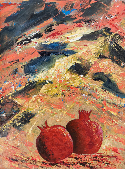 Harvest in Fiery Landscape 绘画, 15.8x11.8 in