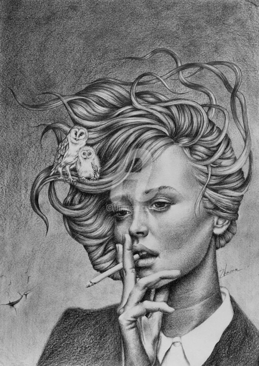 Drawing titled "Modern pencil drawi…" by Zhanna Ilieva, Original Artwork, Graphite