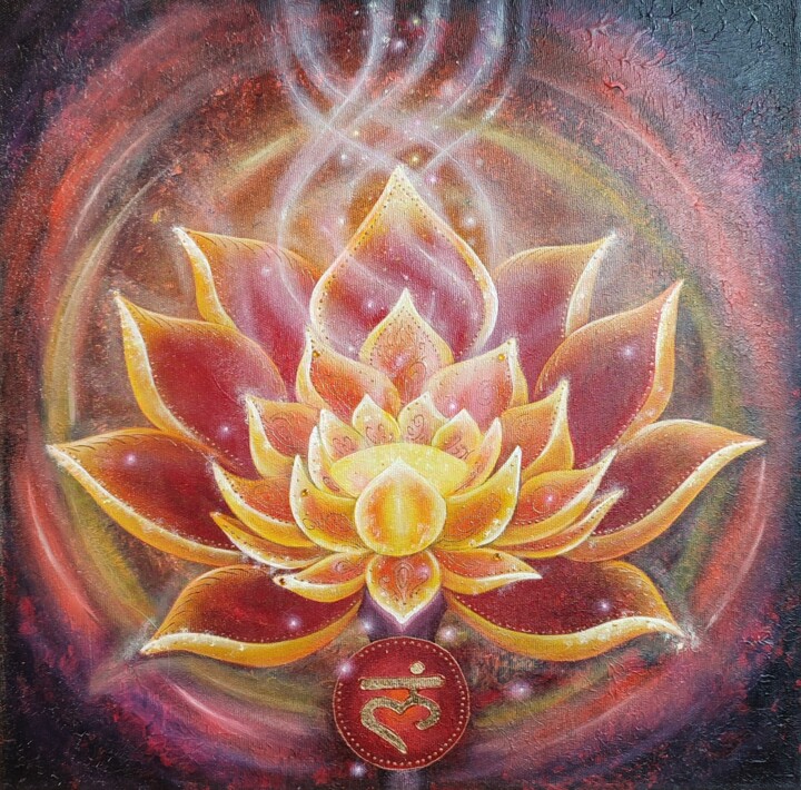 Muladhara Chakra, Dark Red Lotus, 40x40 绘画, 15.8x15.8 in