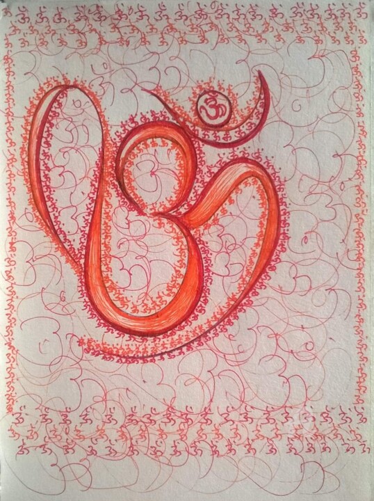 Drawing titled "Om" by Suddha Sama, Original Artwork, Gel pen