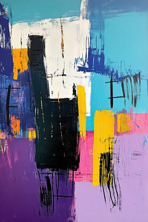 Urban Abstract Painting with Neon Skyline 数字艺术