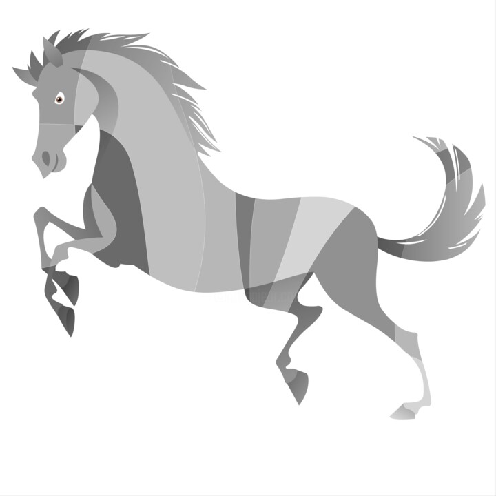 A stylized horse rears on its hind legs, with various shades 数字艺术