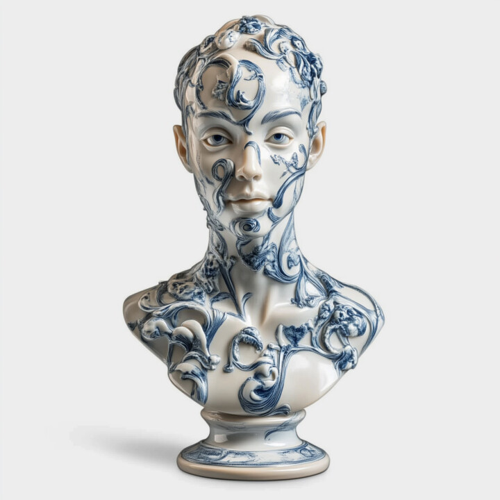 Ceramic Bust with Self-Expressive Floral Motifs 数字艺术