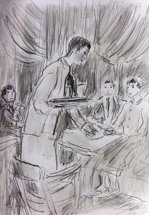 Peinture intitulée "Serveur zélé" par Jean Mirre, Œuvre d'art originale, Huile