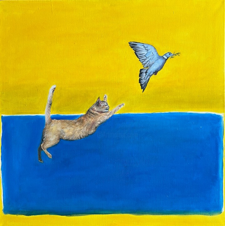 Painting titled "DYNAMIC FELINE MOTI…" by Victo, Original Artwork, Oil Mounted on Wood Stretcher frame