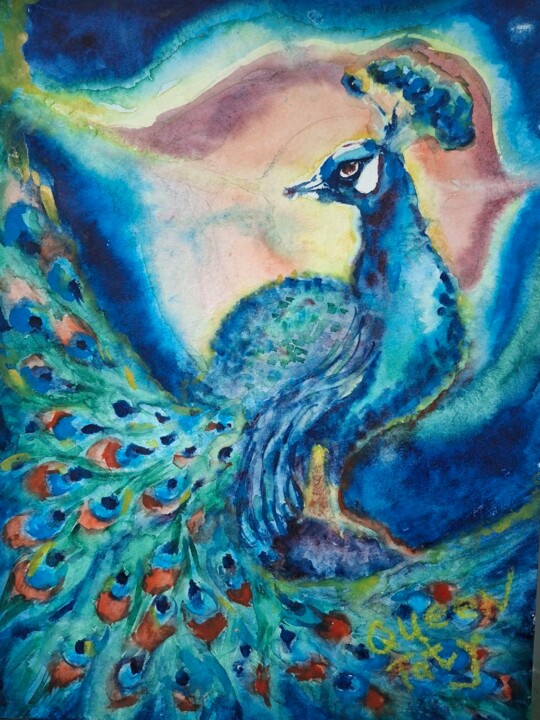 peacock tail good luck 绘画, 15.8x11.8 in