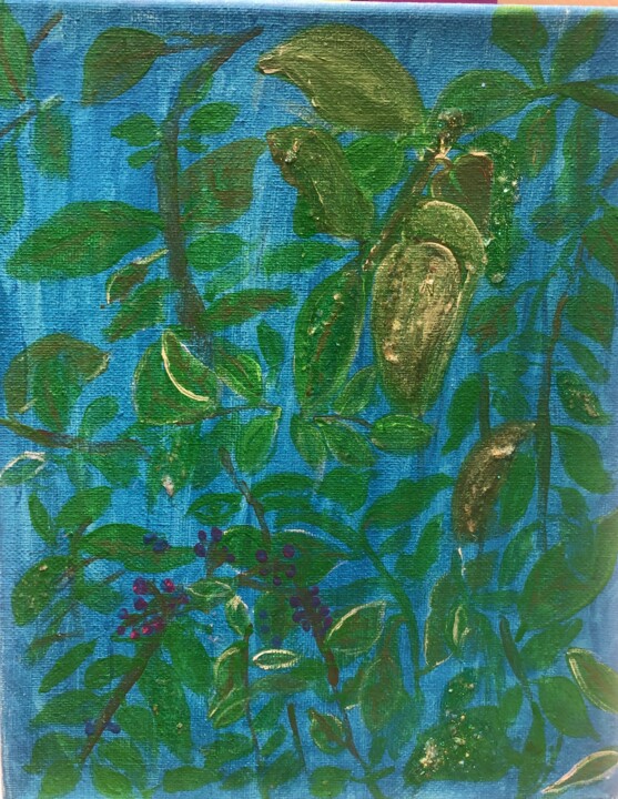 Icy Leaves in the Rain Painting, 9.8x7.5 in