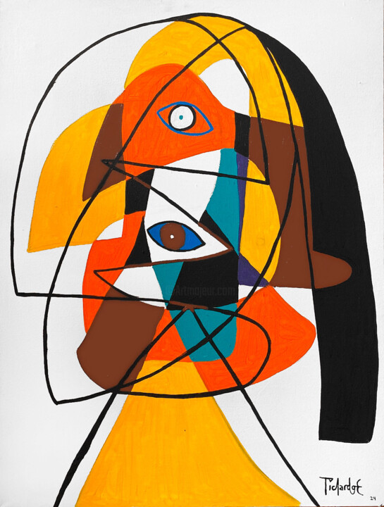 Retrato en fondo blanco ilusión 绘画, 39.4x28.7 in