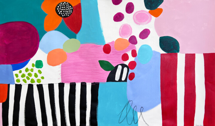 Large Matisse-Style Abstract Floral Painting Pittura, 28,7x48 in