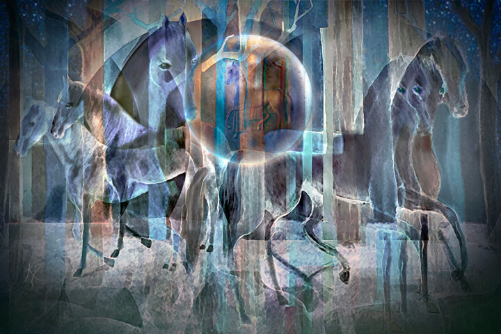chevaux sous la lune
