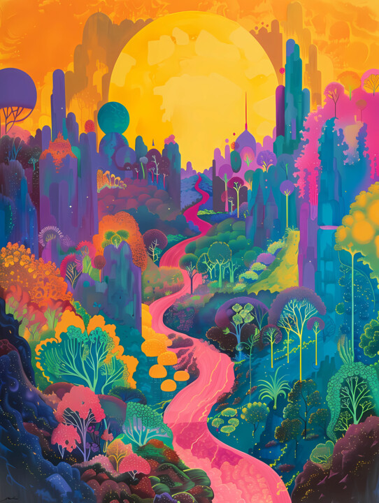 Digital Arts titled "City by the River" by Claire Step, Original Artwork, Digital Painting