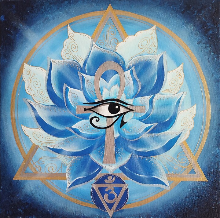Ajna Chakra, Blue Lotus, 40x40 绘画, 15.8x15.8 in
