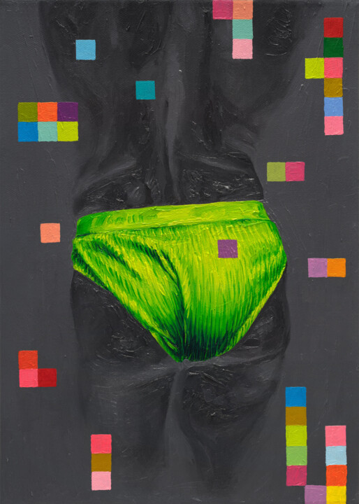 Painting titled "Pixels" by Oleksandr Balbyshev, Original Artwork, Oil Mounted on Wood Stretcher frame
