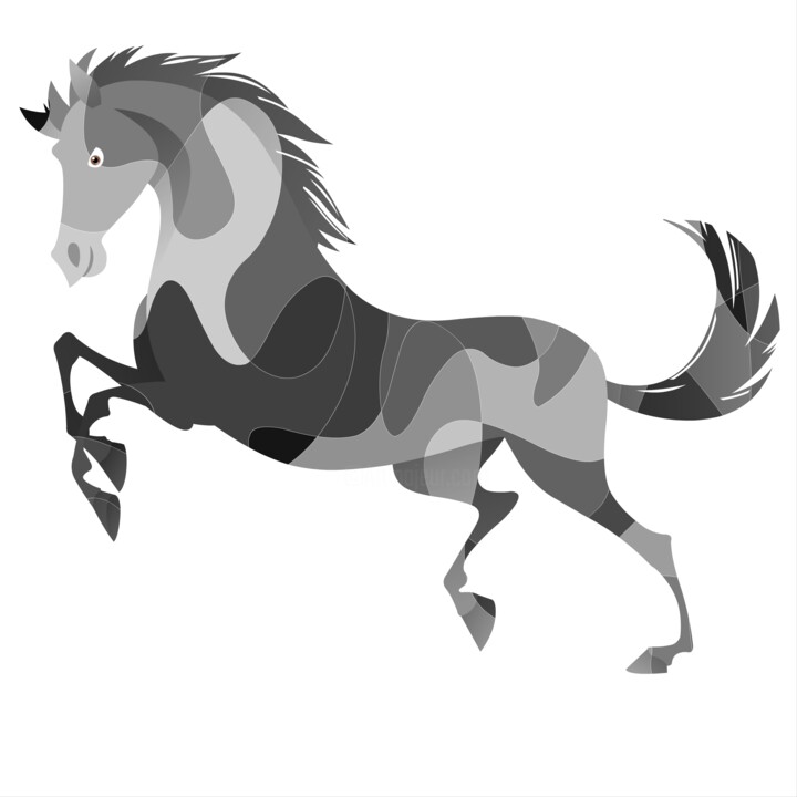 Horse is depicted in shades of gray 数字艺术