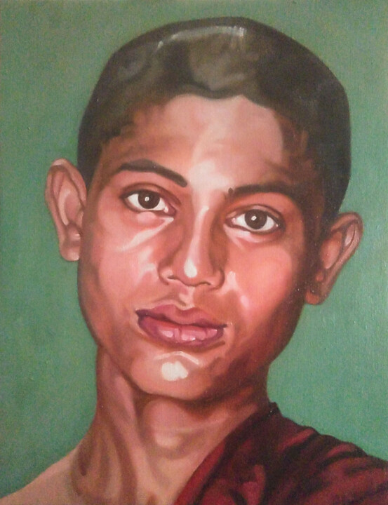 Young buddhist monk 绘画, 16.1x12.5 in