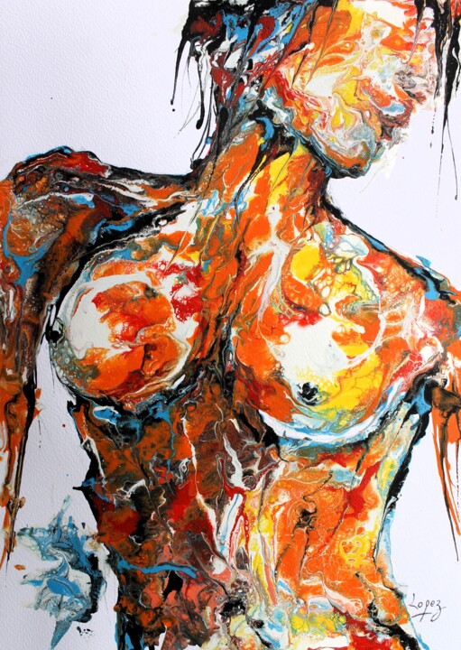 1699 Nu coloré Schilderij, 11,7x8,3 in