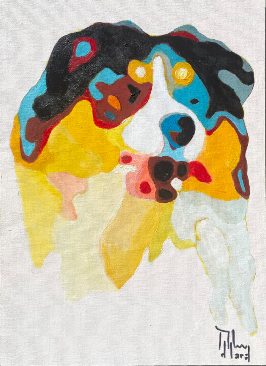 绘画 标题为“AUSTRALIAN SHEPHERD” 由Román Manrique De Lara, 原创艺术品, 油
