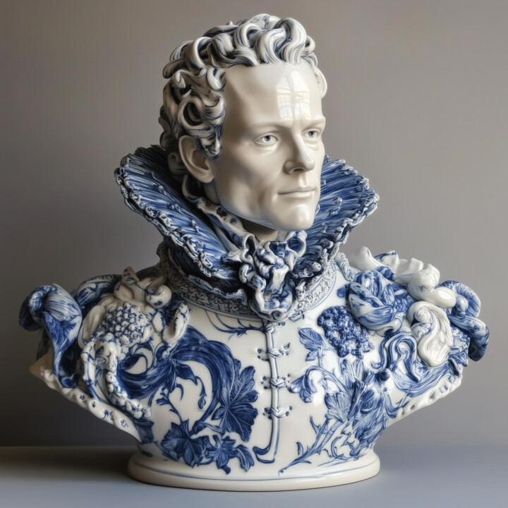 Refined Majesty – Nobleman in Delftware Elegance 数字艺术