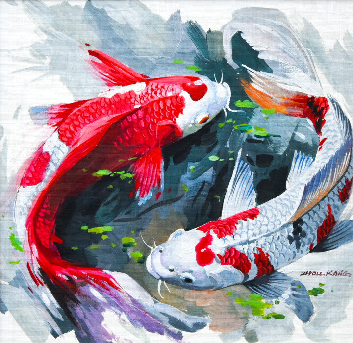 Koi Fish Duo 绘画, 12.2x14.2 in