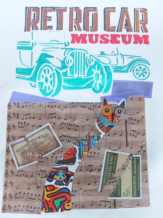 Retro car Collages, 13.4x9.5 in