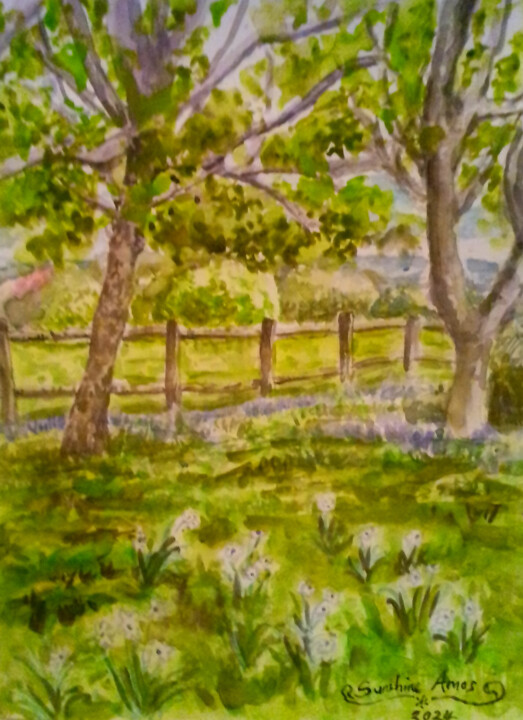 Peinture intitulée "Countryside landsca…" par Watercolor Whisper, Œuvre d'art originale, Aquarelle