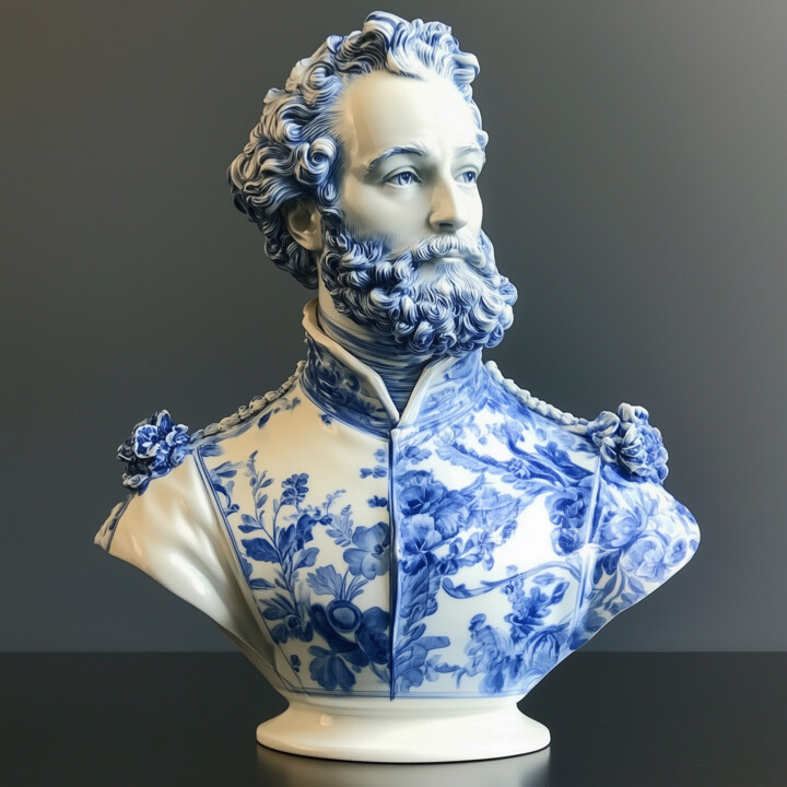 Delftware-Ceramic Bust of a Gentleman with Floral Symbolism 数字艺术