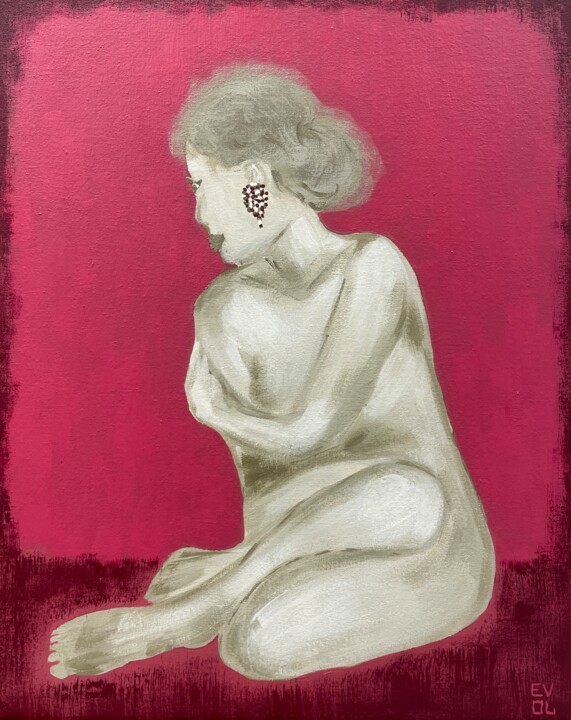 Female image on garnet background 绘画, 19.7x15.8 in