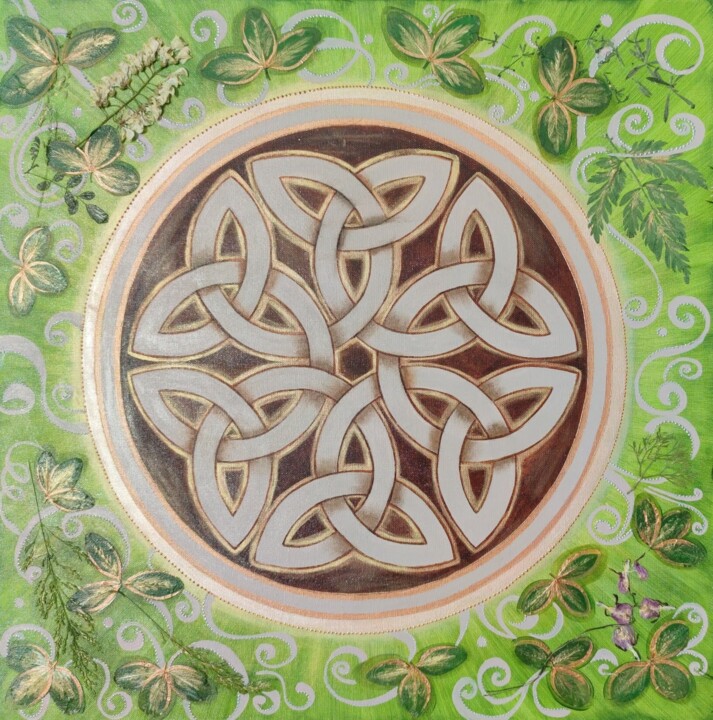 Celtic Wreath, Green Protection of Earth, 50x50 绘画, 19.7x19.7 in