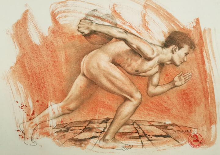 Drawing titled "Discus thrower" by Hongtao Huang, Original Artwork, Charcoal