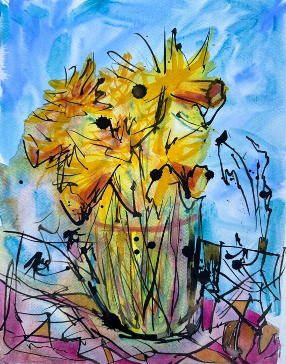 daffodils mosaic 绘画, 13.8x10.6 in