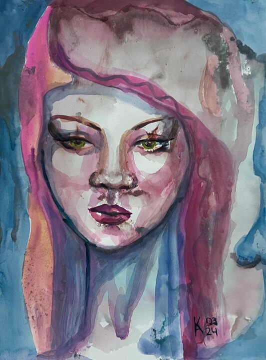 Woman looking through horizon 绘画, 12x9 in
