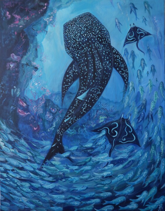 Painting titled "The Whale Shark" by Halyna Romanova, Original Artwork, Acrylic