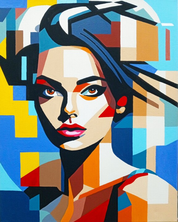 Painting titled "Geometric abstracti…" by Anatolii Rabkov, Original Artwork, Acrylic Mounted on Wood Stretcher frame