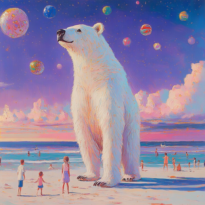 Surreal Painting of the White Bear on Beach 数字艺术
