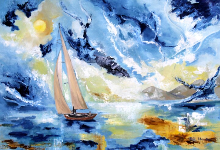Painting titled "Reflection of the S…" by Mónika Katalin Pál, Original Artwork, Oil Mounted on Wood Stretcher frame