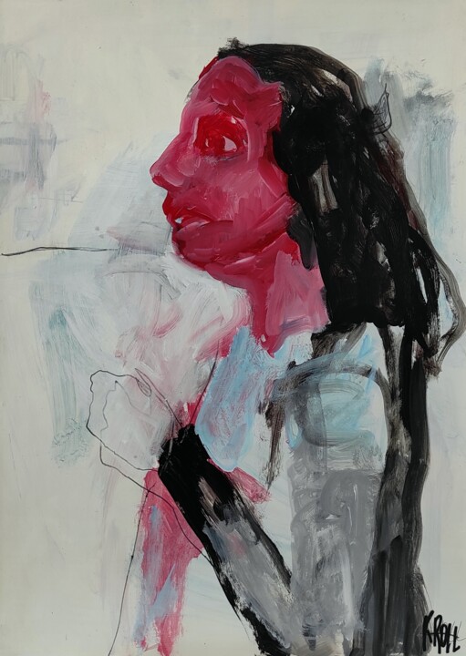 Frau mit rotem Gesicht 绘画, 27.6x19.7 in