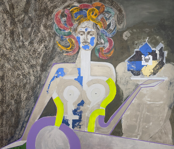 Painting titled "Medusa‘s Cube" by Eda Groneberg, Original Artwork, Acrylic Mounted on Wood Stretcher frame